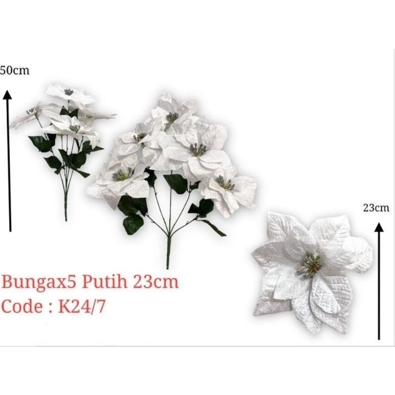 Edf-62 Ter-98 Hiasan Natal Bunga Putih 5 23Cm K24/7 - Hiasan Bunga Natal - Hiasan Pohon Natal - Hias