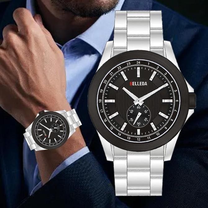 Sale Eksklusif Live [Paket Kombo 17 Agustus] Jam Tangan Analog Pria Belleda 9093 Rantai Stainless An