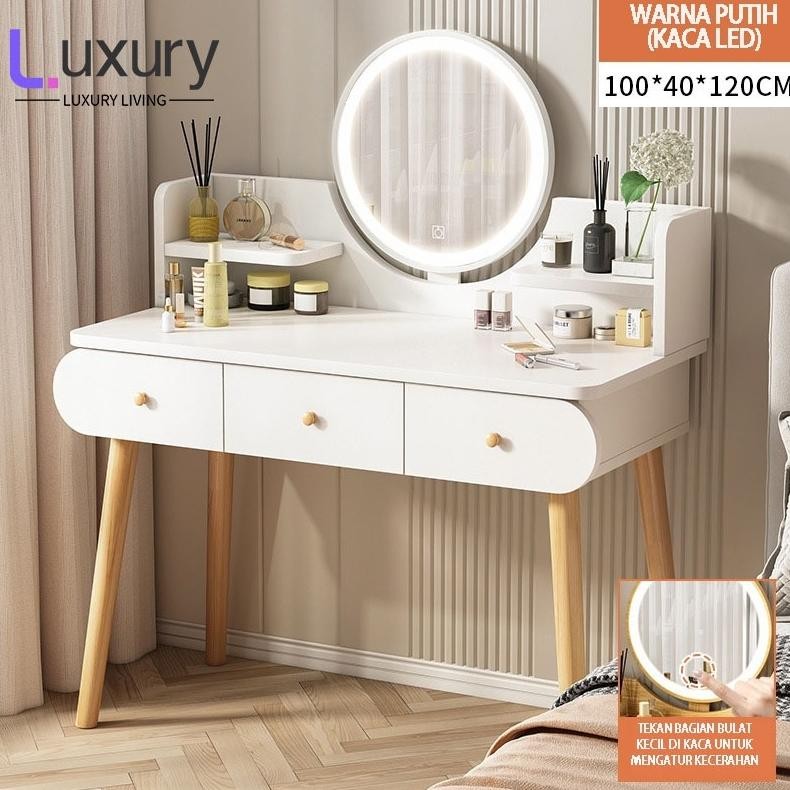Rias Putih/Meja Rias Lampu Minimalis/Meja Rias kecil/ Meja make up lampu led/Meja Rias/Meja Rias Kec