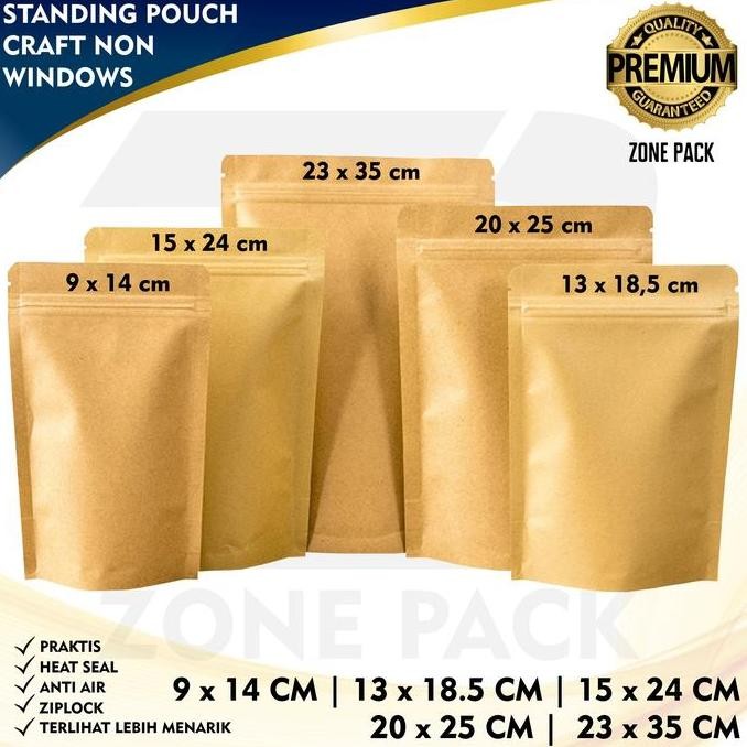 

Produk Baru!! (50 PCS) Standing Pouch Craft Non Windows Warna Coklat I Kemasan Kopi I Kemasan Paper Ziplock