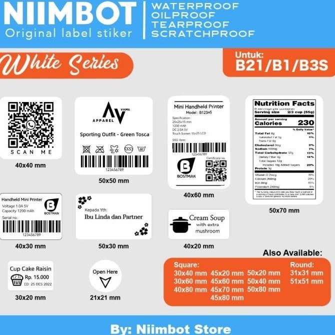 

new label stiker niimbot b21 b1 b3s sticker thermal refill label - white
