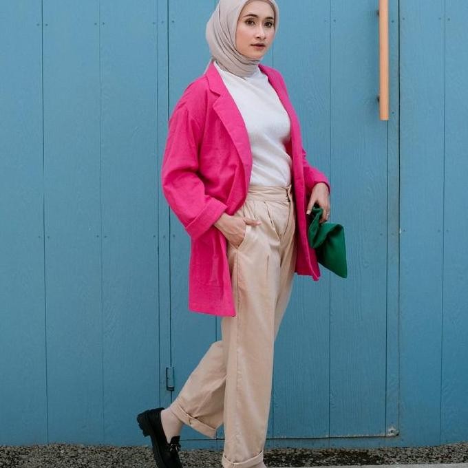 Pure Blazer Outer Linen Korea Oversize Big Size   /Jas Wanita Semi Tebal Basic Formal Atasan Crinkle