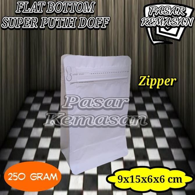 

Produk Baru!! FLAT BOTTOM SUPER PUTIH DOFF 250 GRAM GUSSET KEMASAN KOPI-BUBUK-SNACK