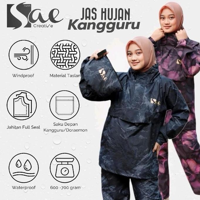 Jas hujan Kangguru SAE/Jas hujan corak pria wanita dewasa,bahan taslan balon import waterproof Pvc O
