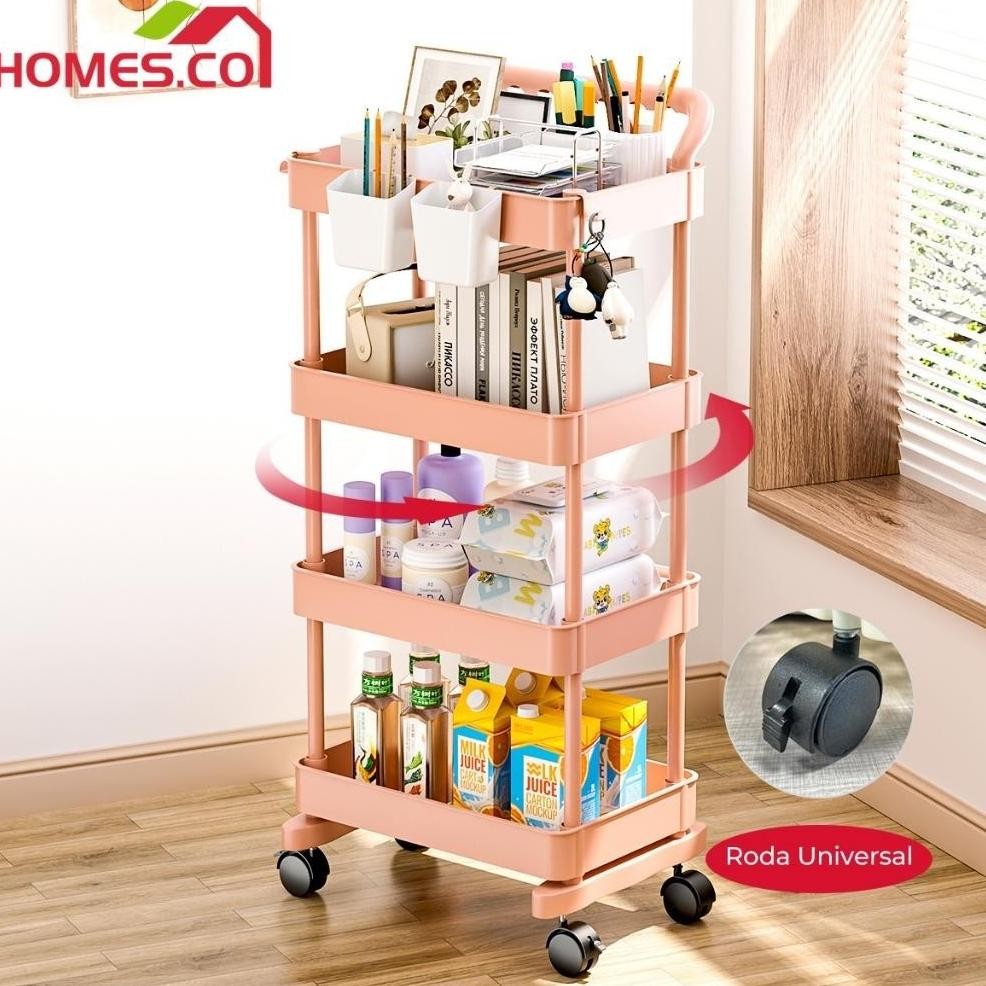 [In Stock] Rak Susun Serbaguna Rak Trolley Dorong Bayi Rak Dapur Plastik Dengan Roda