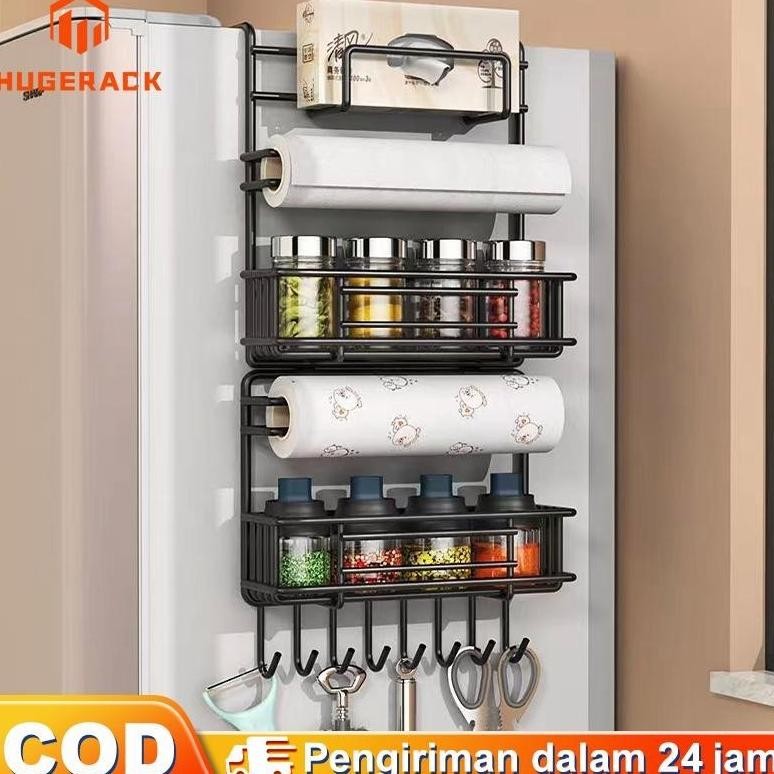 Rak samping kulkas Rak Gantung Kulkas Dapur stainless steel Rak bumbu dapur Rak penyimpanan multifun