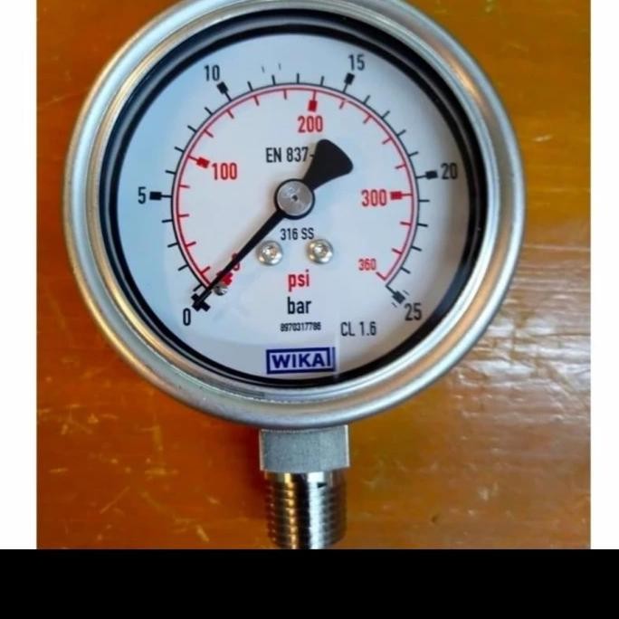 Wika Pressure Gauge 2,5 Inch Bottom Ss Kalibrasi Kan 0-25 Bar&Psi