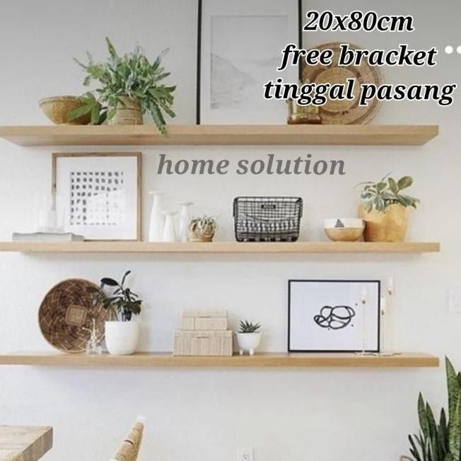 (20x80cm) Rak tv ambalan dinding gantung kayu minimalis - Putih