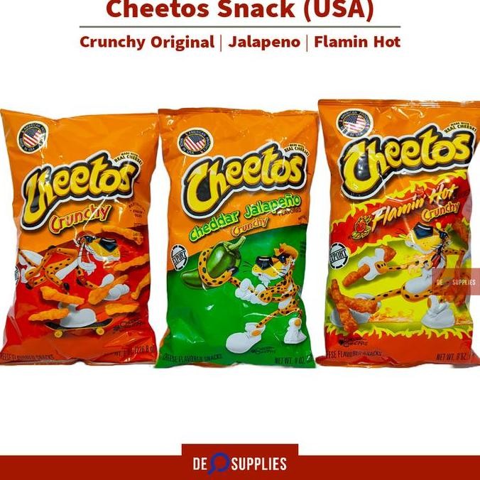 

Ready stok Terlaris Cheetos Crunchy Cheddar Jalapeno Flamin Hot Snack Import USA 226gr Termurah