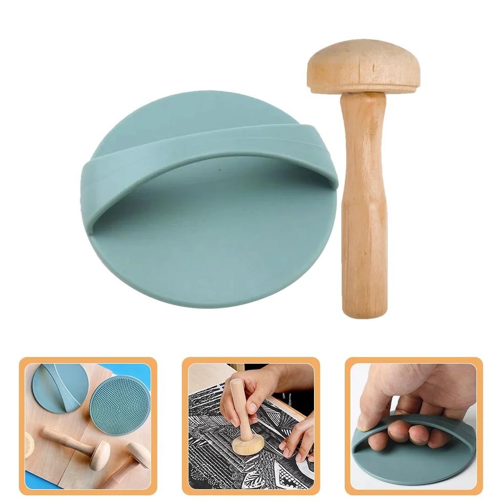 

Wooden Mushroom Roller Printmaking Tool Set Art Supplies Engraving Mats Plastic Printmaking Mats Handcrafts Mat Portable Pad