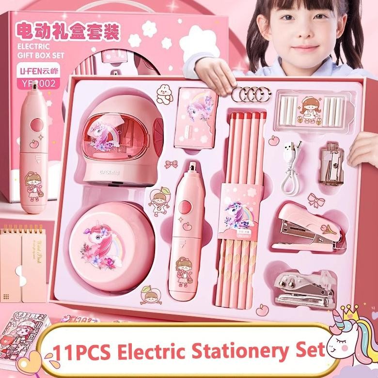 

11 In 1 Electric Stationery Set / Set Alat Tulis Elektrik Rautan Penghapus Vacuum Pensil
