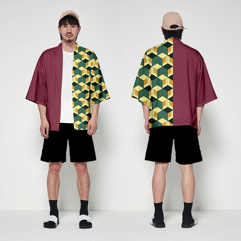 YZ Baju Demon Slayer Costume Cosplay Anak / Dewasa Anime Cartoon Fashion Loose Summer Beach Cardigan