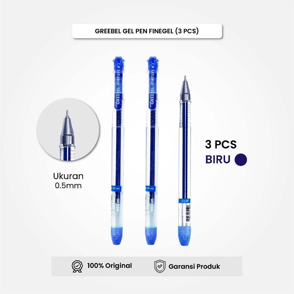 

GREEBEL Gel Pen Pulpen Pena Fine Gel Biru (3PCS/SET) / Pulpen Gel Murah Grosir