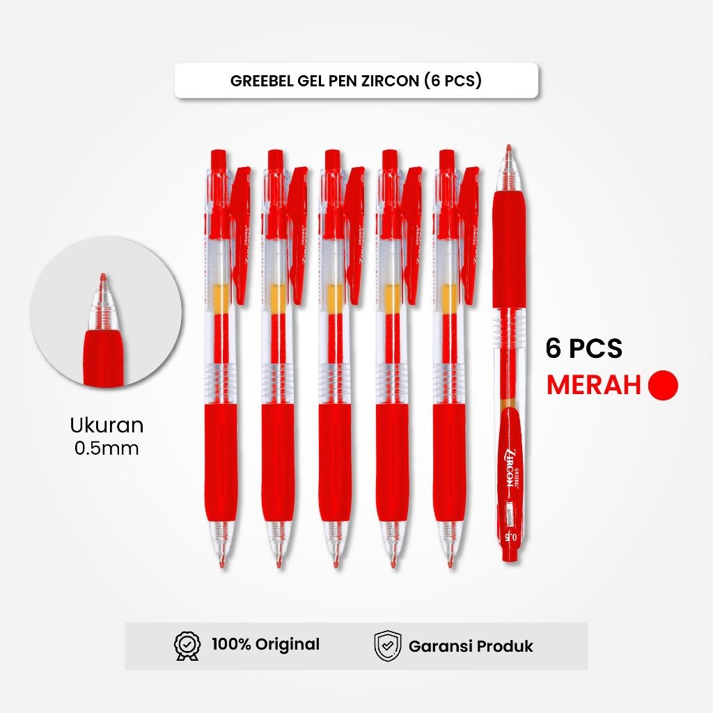 

GREEBEL Gel Pen Pulpen Pena GP-509 Zircon Merah 0.5 (6PCS/SET) / Pulpen Gel Murah Grosir