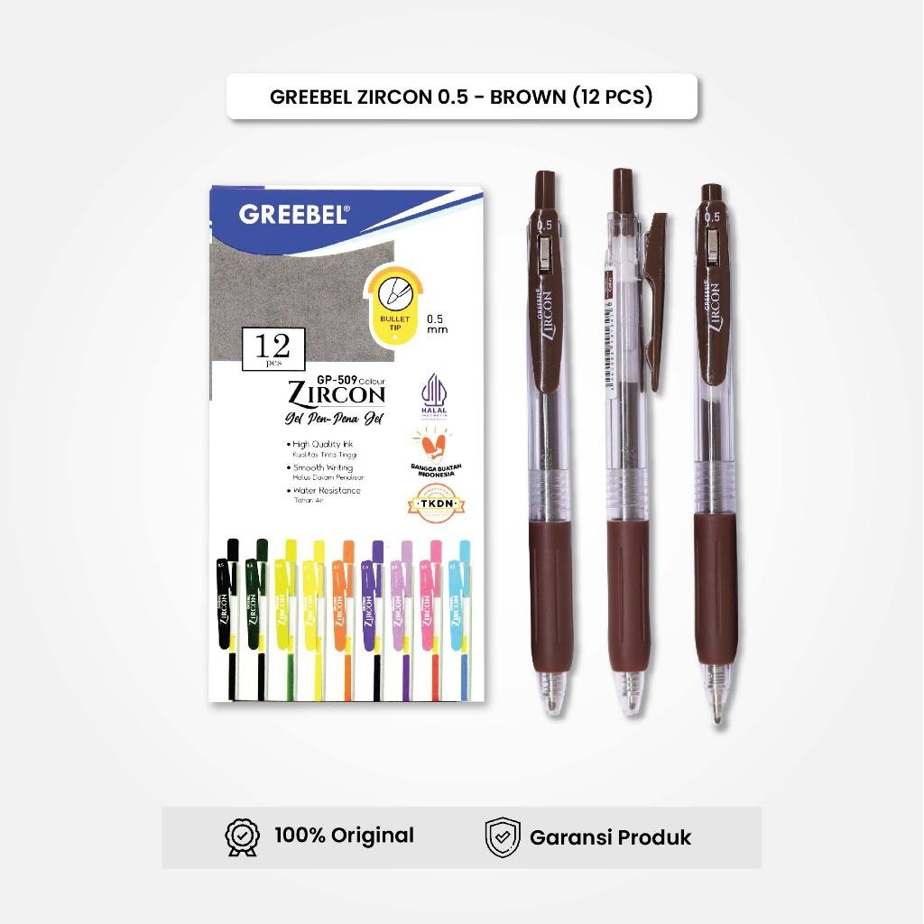 

GREEBEL Gel Pen Pulpen Gel GP-509 (12PCS/SET) Zircon 0.5 Coklat / Pulpen Gel Murah Grosir