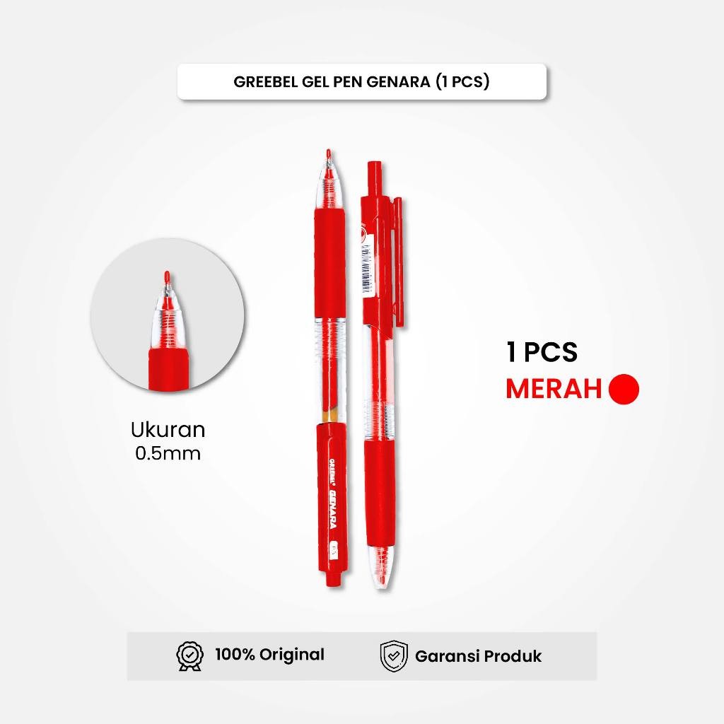 

GREEBEL Gel Pen Pulpen Pena GP-508 Genara Merah 0.5 (1PCS) / Pulpen Gel Murah Grosir