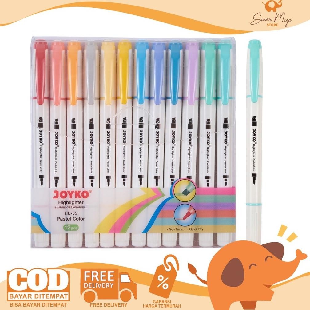 

Joyko Highlighter HL-55 1 Set Isi 12Pcs Dual Tip / Penanda 12 Warna Pastel Color Lucu Unik Murah