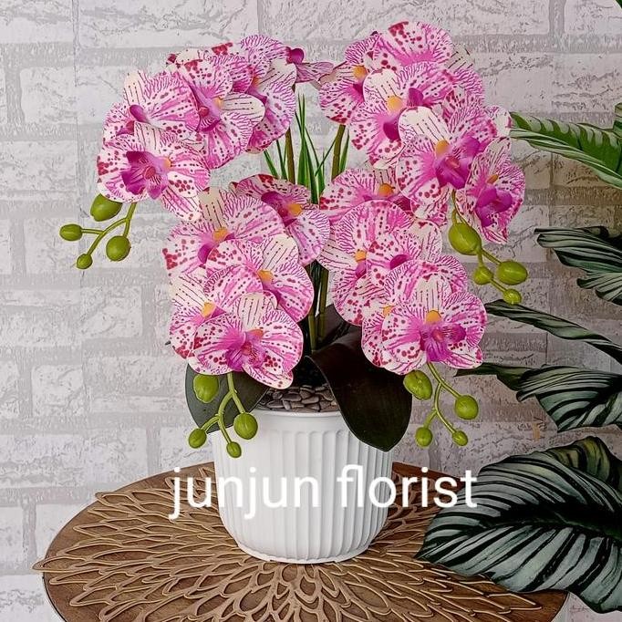 Grosir Bunga Anggrek Latex 4 Cabang Vas Garis