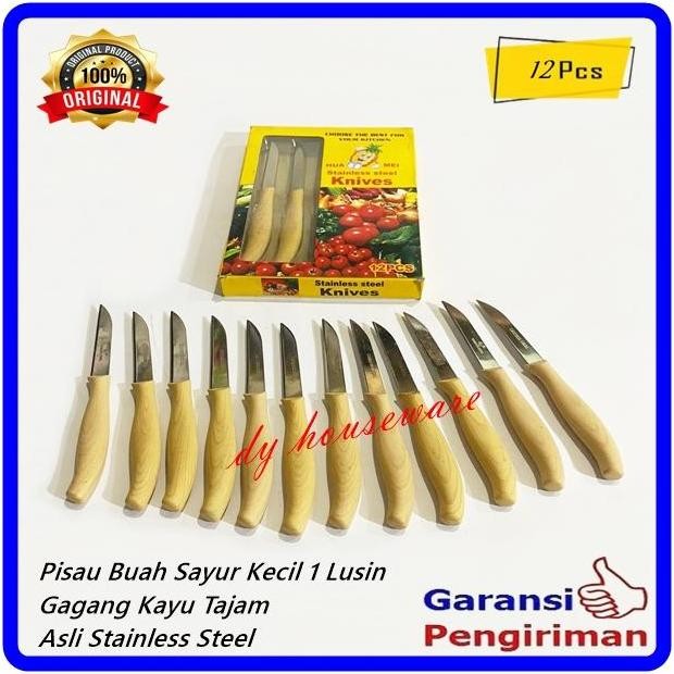 +%+%+%] Pisau Kecil Stainless Pisau Buah Sayur Dapur Gagang Kayu (Harga 12 Pc)