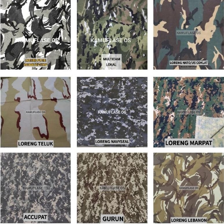 YZ Bahan Kain Ripstop Loreng Army Kain Loreng Brimob TNI AD AU AL NKRI Banser PP Multicamp Dll~ BAHA