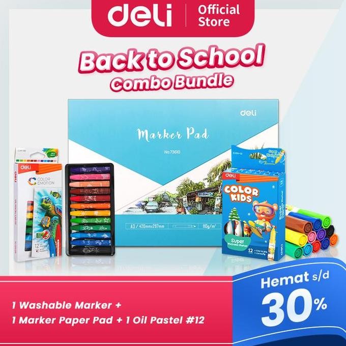 

Termurah DELI "BACK TO SCHOOL" BUNDLE - 1 Washable Marker, 1 Marker Paper Pad, 1 Oil Pastel #12