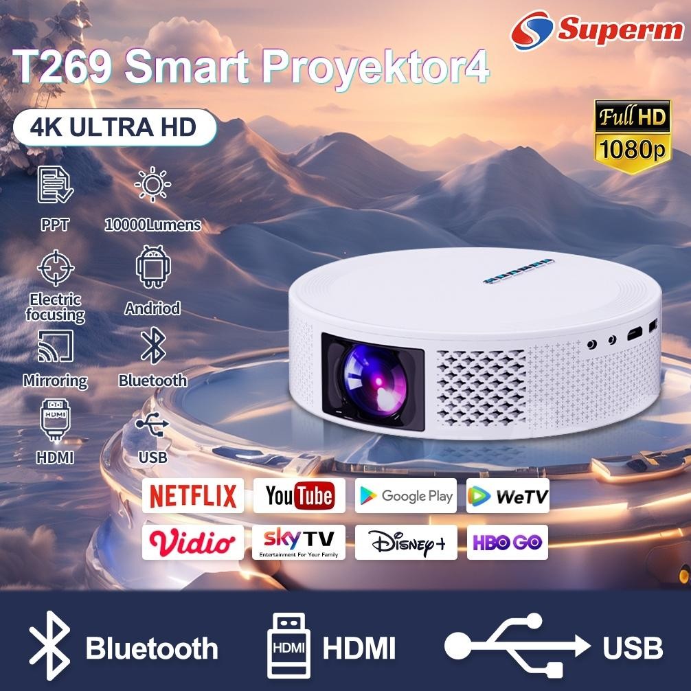M96 T269 Smart Projector Android OS 450ANSI 10000 Lumens 1920x1080P HD Proyektor mini Portable Andro