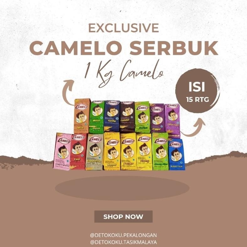 

Promo / Terlaris Es Camelo Serbuk - 1 kg Mix Rasa Isi 15 Rentengan Terbaik