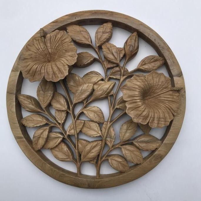 Diskon Ukiran Kayu Jati Bunga Hibiscus