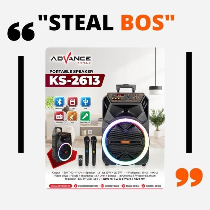 Speaker Bluetooth Advance Portable Ks-2613 12 Inch Speaker Advance 12 New Stok