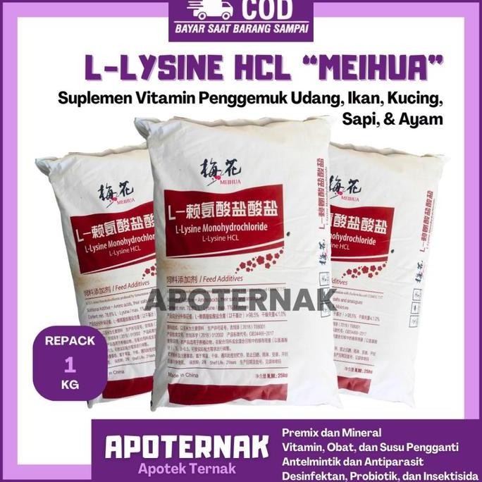 Terlaris Lysine 1Kg - Suplemen Vitamin Penggemuk Udang Ikan Kucing Sapi Ayam | L-Lysine Monohydrochl