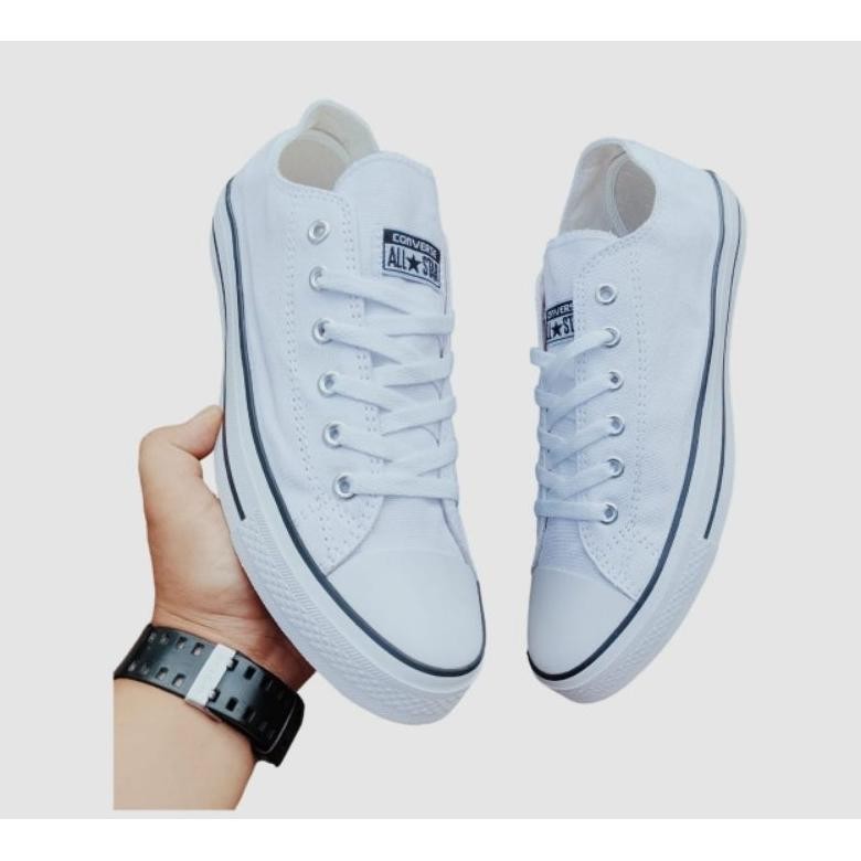 Ready Sepatu Pria Ukuran Jumbo Big Size 45 46 Clasics Low Putih Lis Hitam Canvas Sneakers Kasual Pri