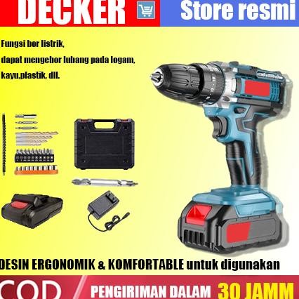 NEW Mesin bor 2baterai cas 10mm bor listrik murah bor tangan baterai besi tembok Beton kayu - Cordle