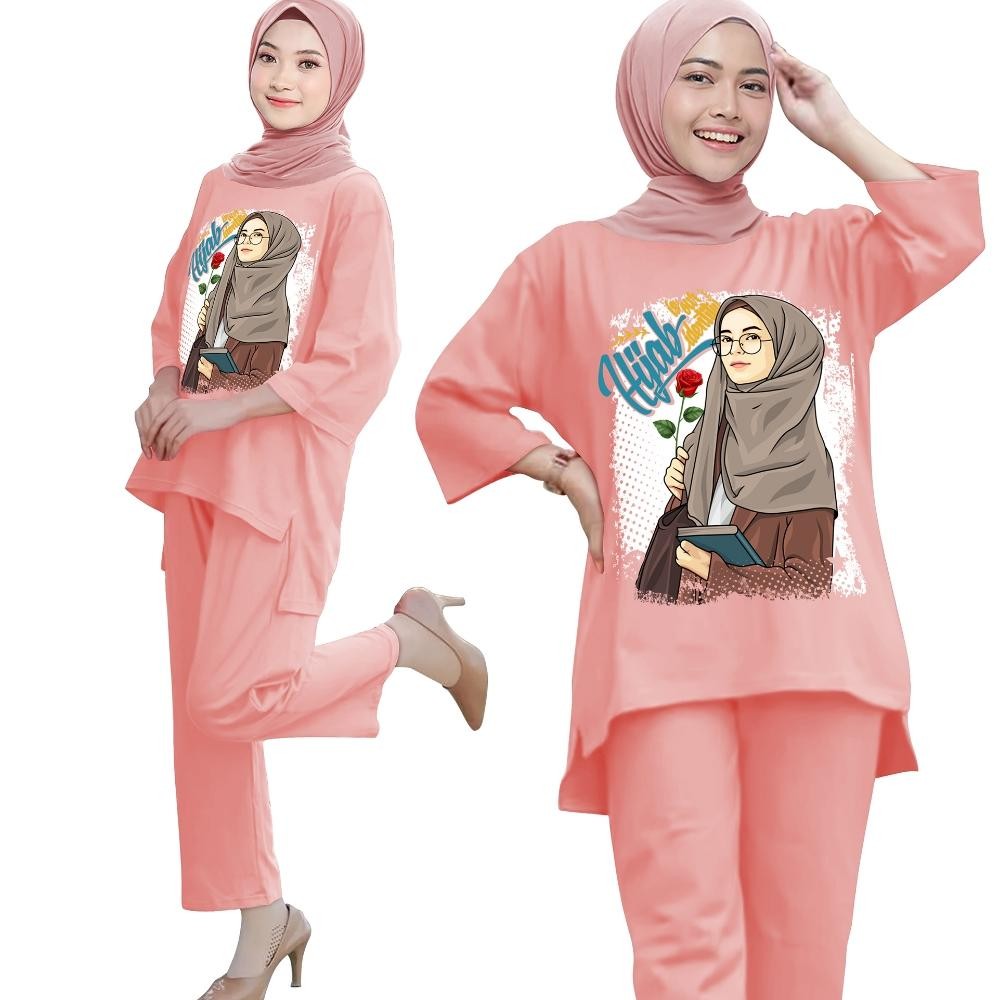 Ready Setelan Perempuan Abg Remaja Dewasa Setcel Oneset Tm 000108  Setelan Cewek Dewasa Slebew Cetak