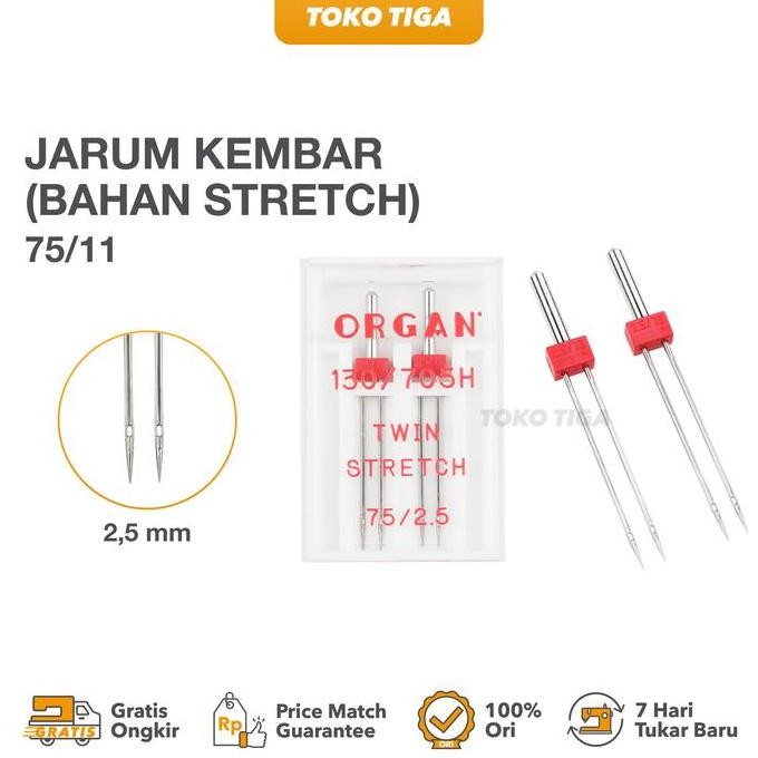 

Organ Twin Stretch Needles - Jarum Double 130/705H Ukuran 75/2.5mm