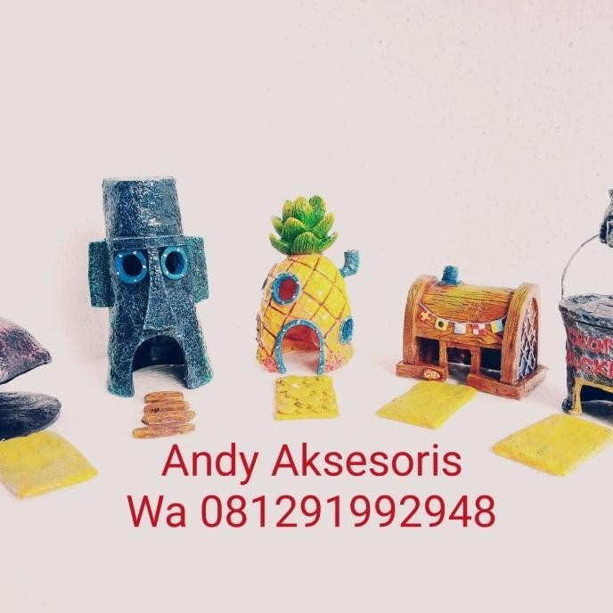 Terlaris Hiasan Home Aquarium Spongebob Dkk Full Set Terbatas