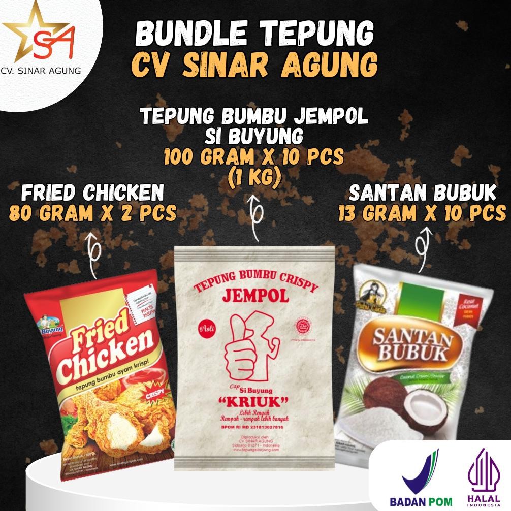 

[BUNDLE] Bundle Sinar Agung (10 Jempol Si Buyung 100g + 2 Fried Chicken 80g + 10 Santan Bubuk 13g) AST nUg