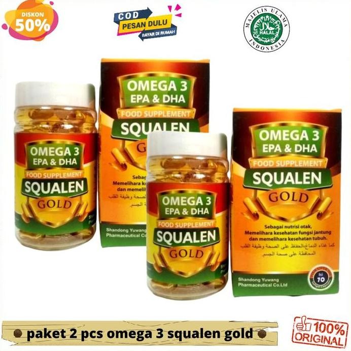 

Terlaris Termurah !! [ Paket 2 Botol ] Omega 3 Squalen Gold Aljazira Minyak Ikan Plus Fish Oil Vitamin Otak Anak 70 Kapsul