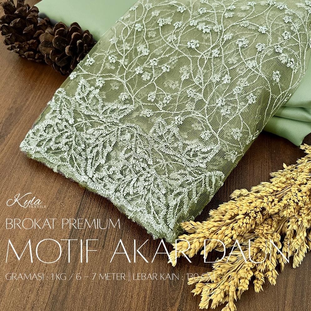 SY 1/2 Meter Brokat Tile Prancis Motif Akar Daun/Bahan Kebaya/Bahan Seragaman Bridesmaid/Bahan Dress