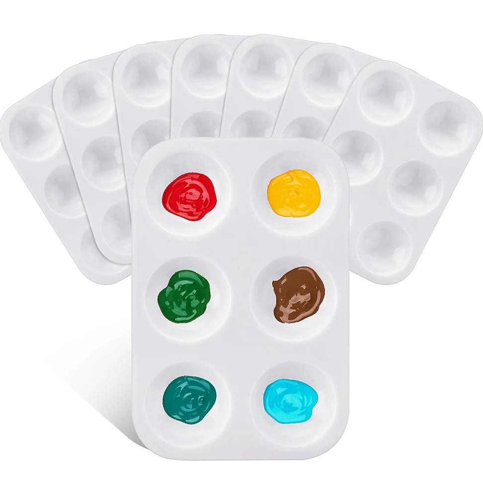 

8 Pcs Paint Tray Palette, 6 Wells Mini Paint Palette Watercolor Palette Painting Tray Plastic Paint Pallets For Painting Party