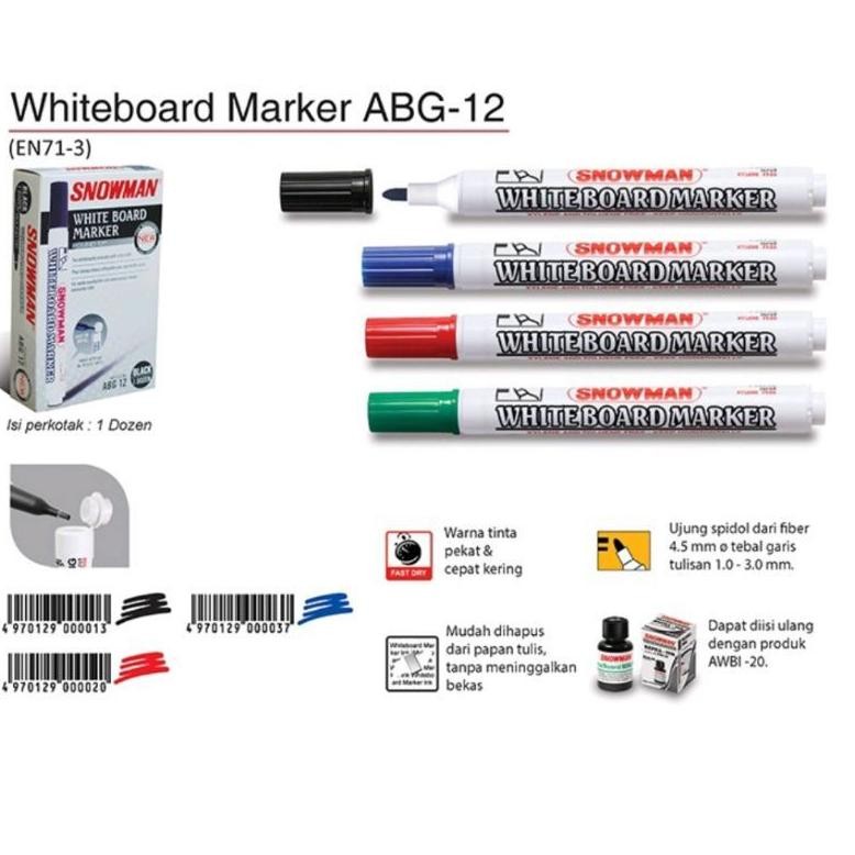 

RB Spidol Whiteboard Marker Snowman ABG - 12 / (1pak/12pcs)