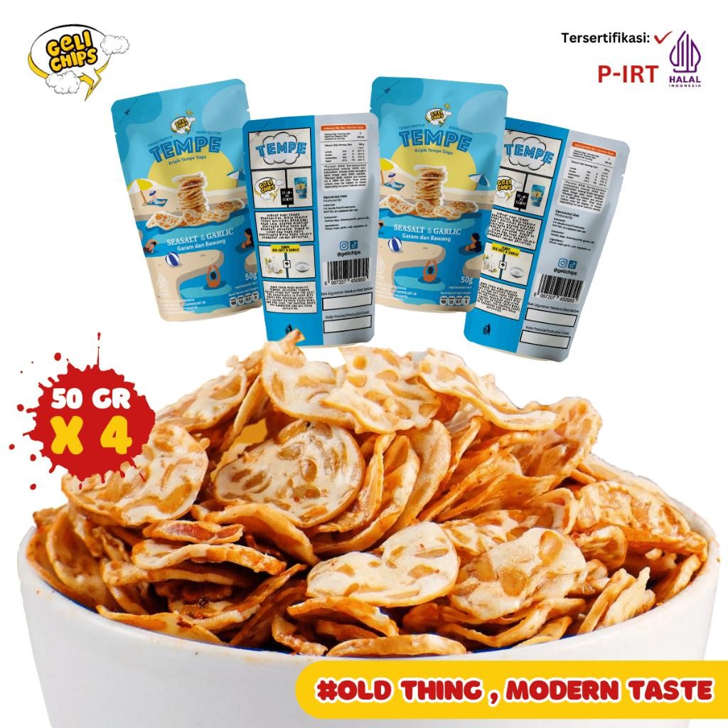 

NEW PRODUCT GELI CHIPS - PAKET KOMBO 4 PCS TEMPE SAGU RASA ORIGINAL SEASALT & GARLIC 200 GR NATURES TOUCH.