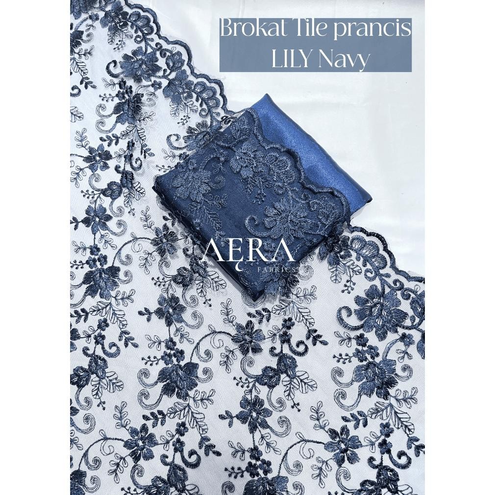 SY 0,5 Meter Kain Tile Etnik/ Tile Sapto/ Bahan Brokat Kebaya NAVY