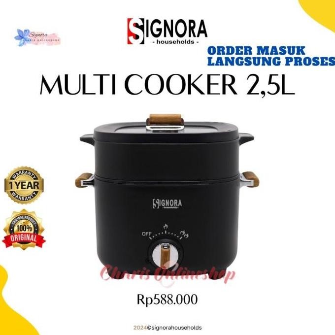 Signora | 3In1 Multi Cooker 2.5 Liter Alat Masak Serbaguna Pot Listrik Hotpot, Shabu-Shabu,Rebus, Ku