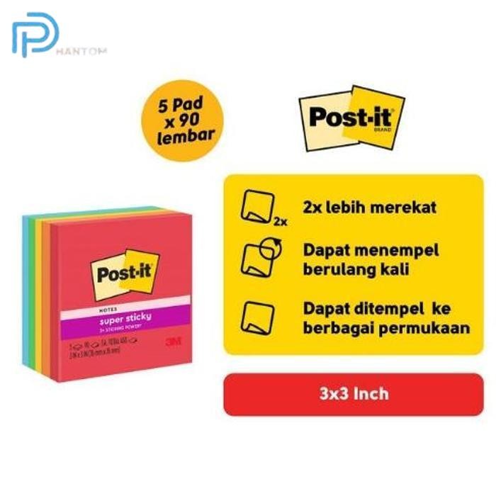 

BARU KTMSTORE 3M POST-IT STICKY NOTES PLAYFUL PRIMARIES 654-5SSAN MEMO 5 PAD 3X3