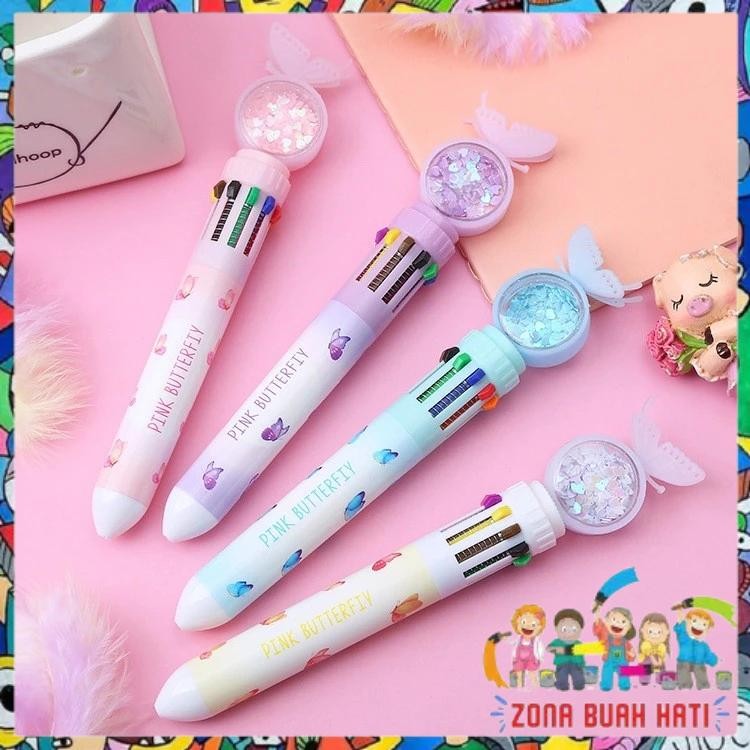 

Zbh Pulpen Gliter Motif Kupu-Kupu Pulpen 10 Warna Aesthetic Pena Ballpoint Karakter Lucu