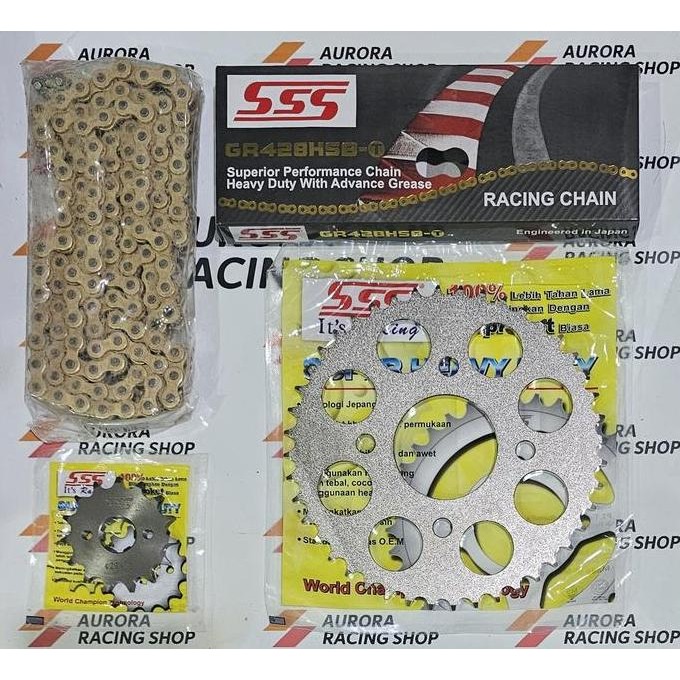 BEBAS ONGKIR - GirSet | Gear Set SSS [428] :CBR 150R | K45 + Rantai SSS 428 Hsbt 130L Gold