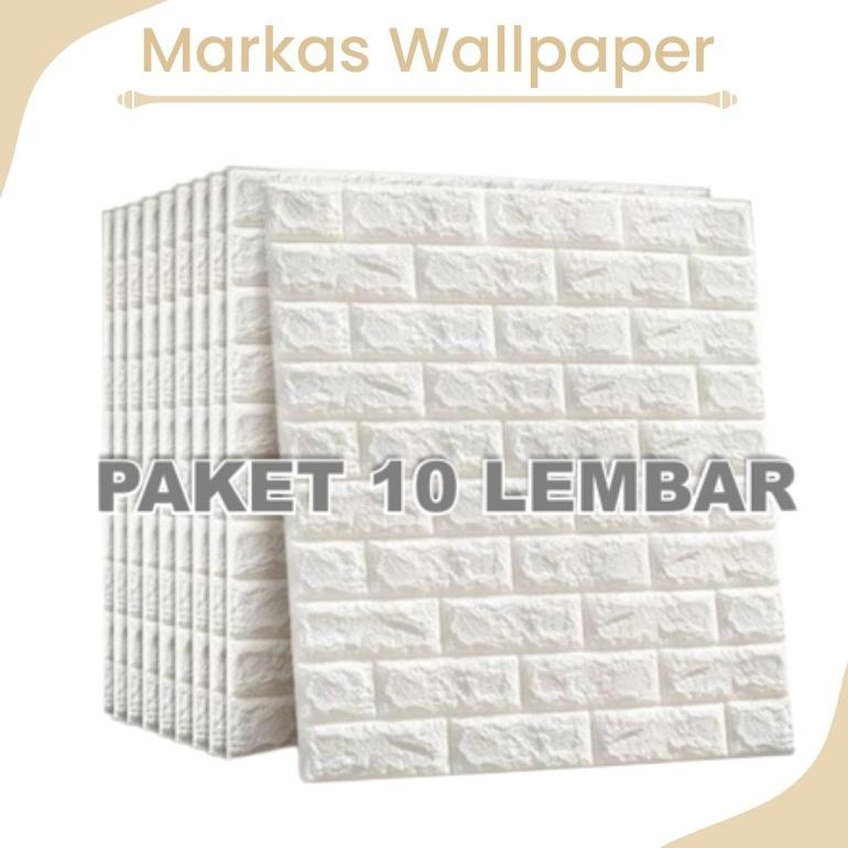 PAKET 10 LEMBAR Wallpaper Dinding 3D Foam Wallpaper Dinding Brick Foam Batu Bata 38cm x 70cm Markas 