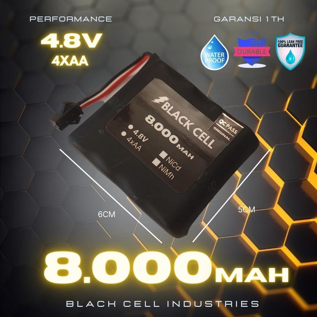 Upgrade Battery BLACK CELL 4.8V 8000Mah NiCD NiMh 4x4AA Garansi 1th Rock Crawler Blackcell Industrie