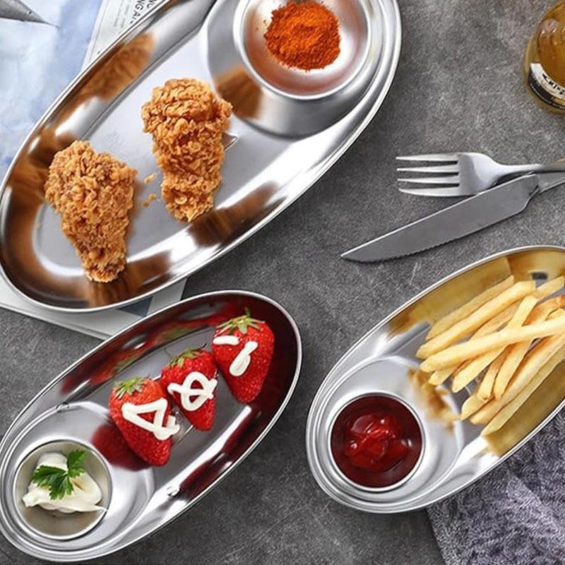 Nampan Saus Ayam Goreng / Piring Penyajian Makanan / Snack Tray Stainless