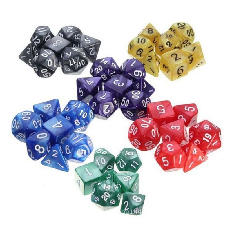 7Pcs Dadu Polyhedral Bentuk Multi Sisi Dadu Transparan D4 D6 D8 D10 D12 D20 Untuk Rpg Dnd